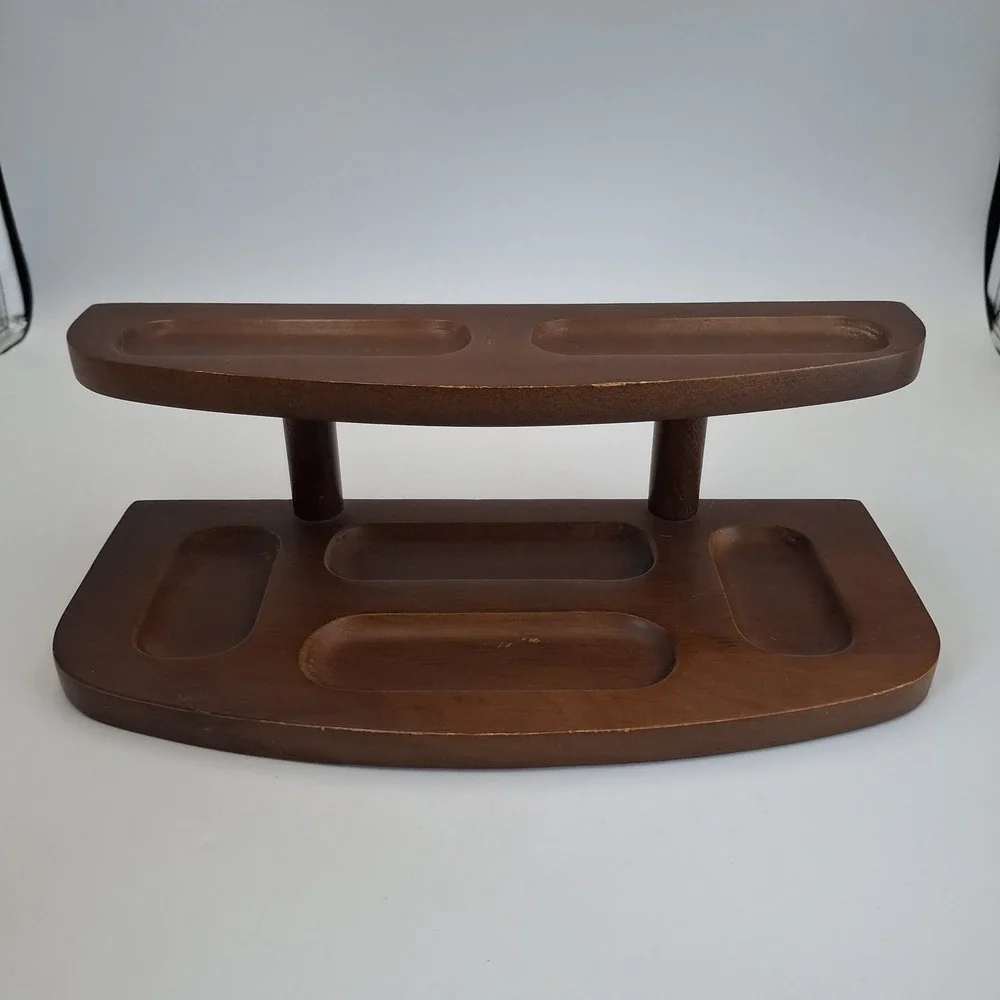 Vintage MCM Wooden 2-Tier Valet Tray Desk Organizer Watch Coins Jewelry Caddy